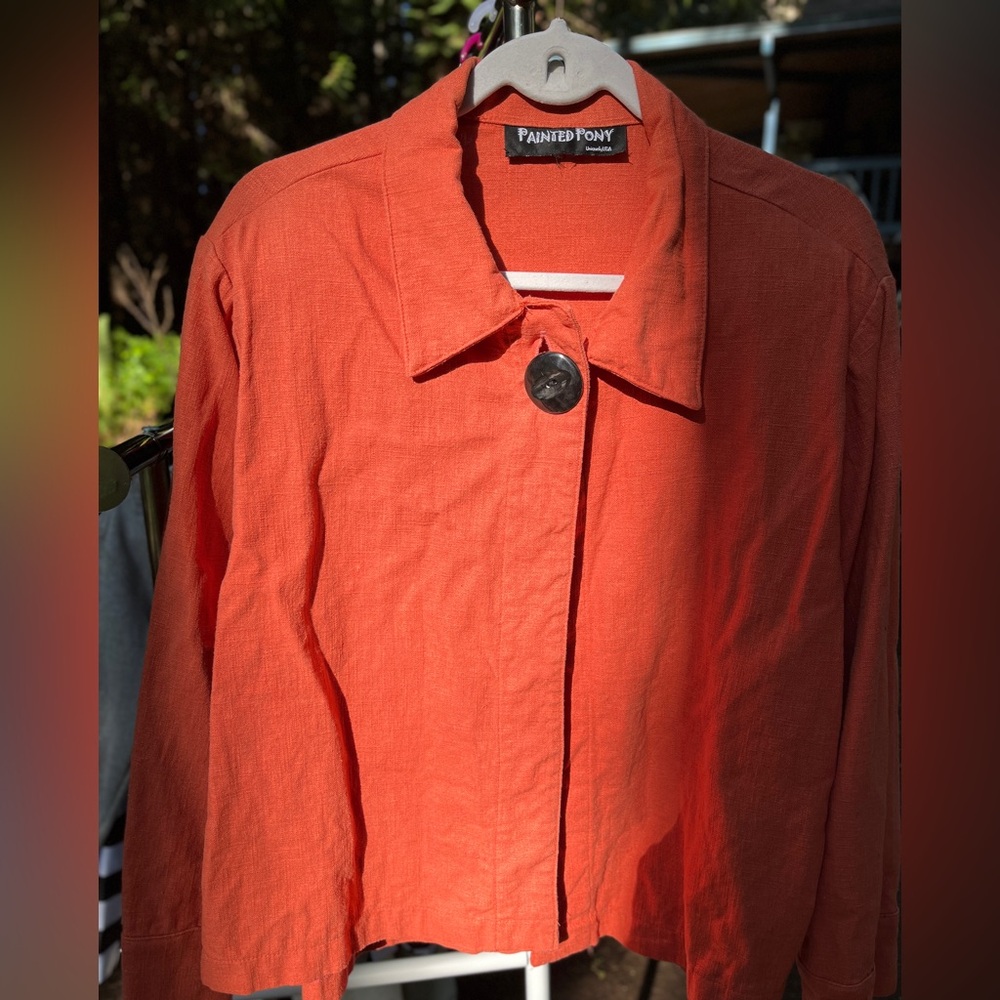 ✨Vintage✨ Painted Pony Burnt Orange Linen Blend Art Smock Blazer Jacket